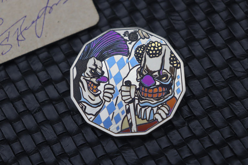 Custom Knife Factory Clown Titanium Engraved Coin #010