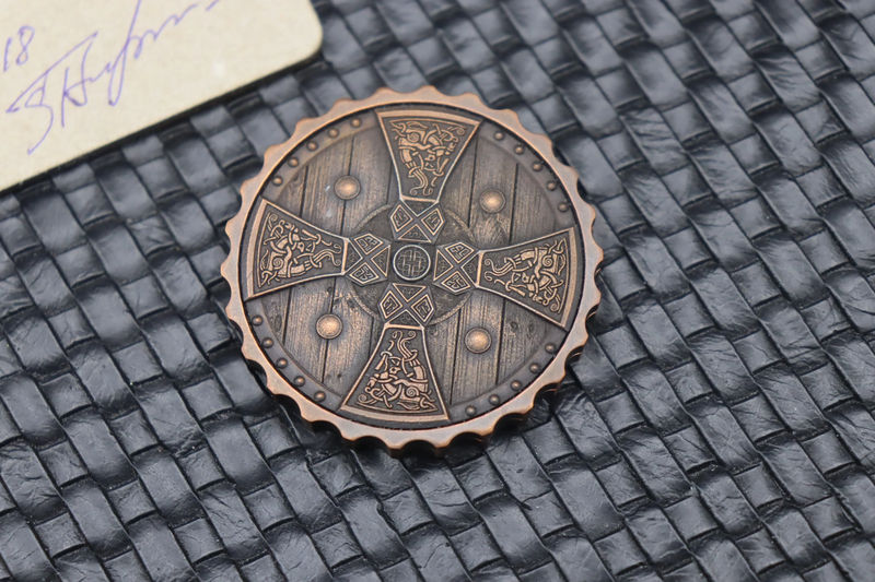 Custom Knife Factory Shield Titanium Engraved Coin #018
