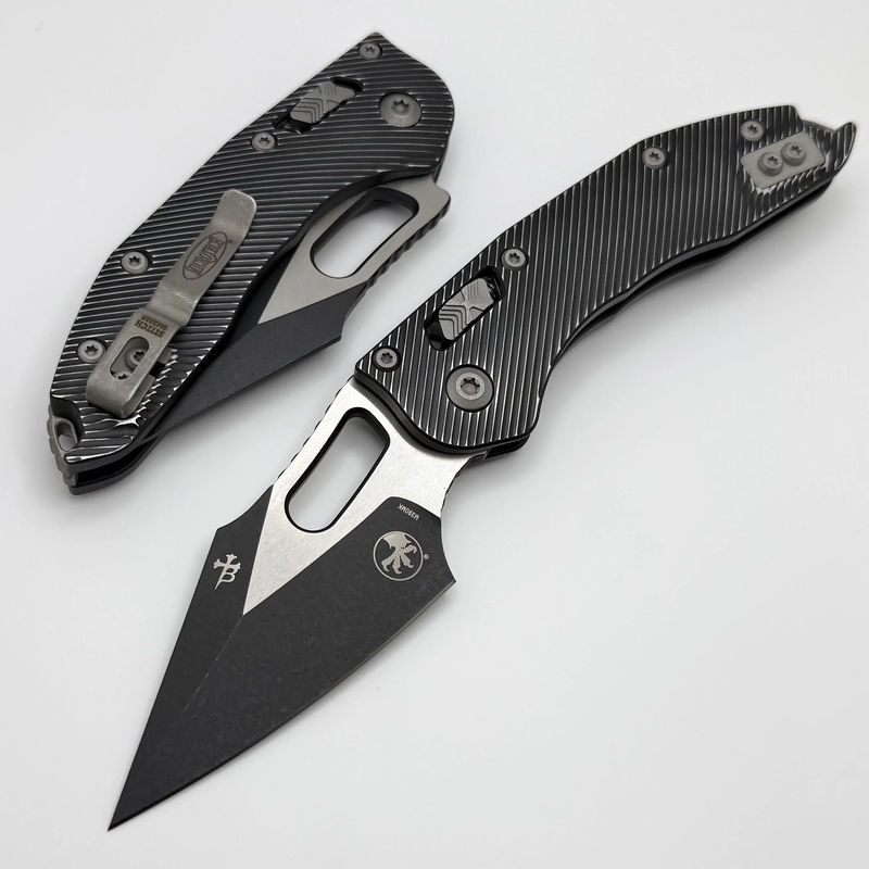 Microtech Knives Manual Stitch RAM LOK Fluted Distressed Black Apocalyptic Standard Aluminum Handles & M390MK 169RL-1FLDBK