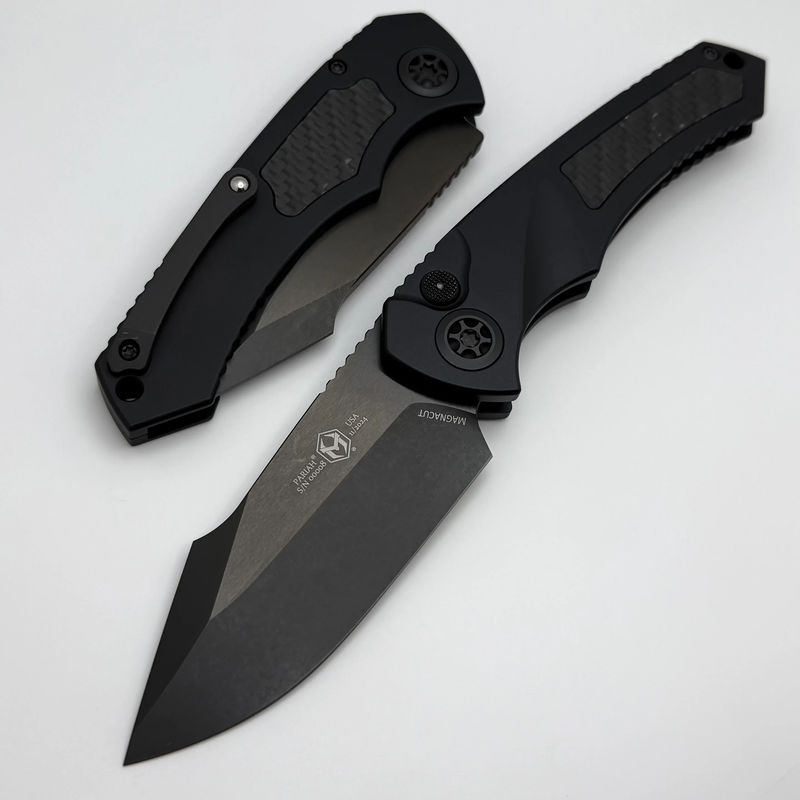 Heretic Knives Pariah Auto w/ Tritium Inlaid Button & GITD Carbon Fiber Inlays w/ DLC MagnaCut H048-6A-GLO/CF