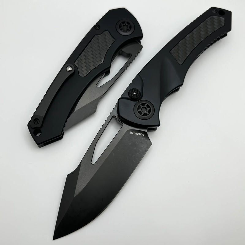 Heretic Knives Pariah M/A Button Lock Black Aluminum Handles w/ Glow In The Dark Carbon Fiber & DLC MagnaCut H046-6A-GLO/CF