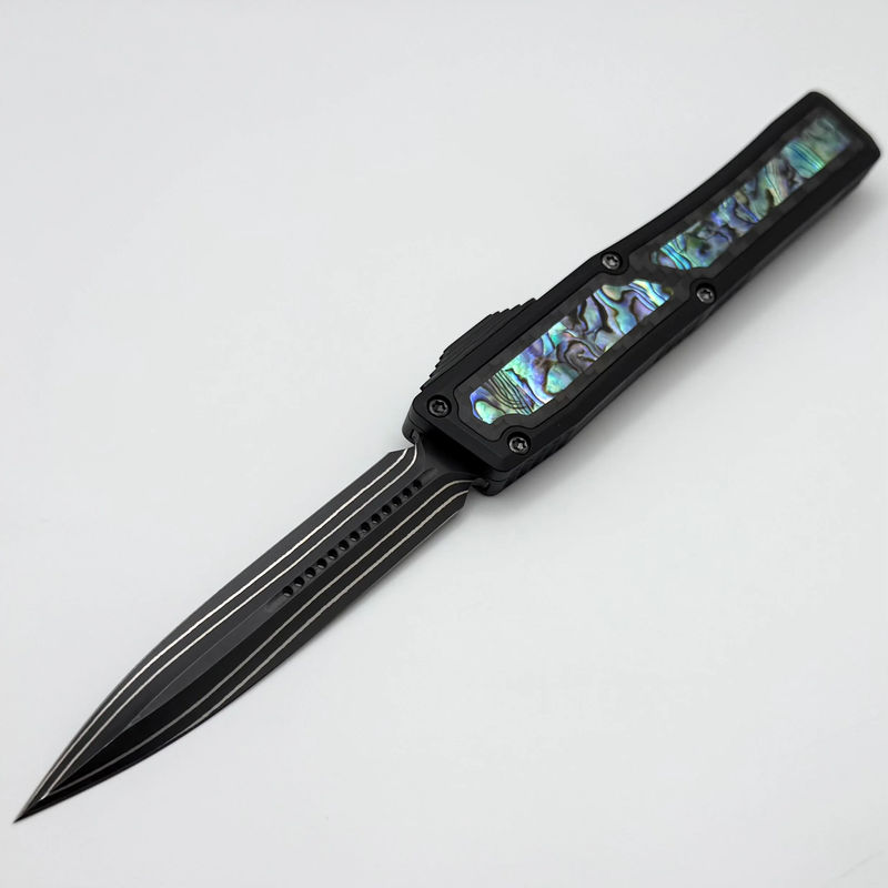 Heretic Custom NYX Aluminum Handle w/ Carbon Fiber/Abalone Inlays & Baker Forge D/E Damascus