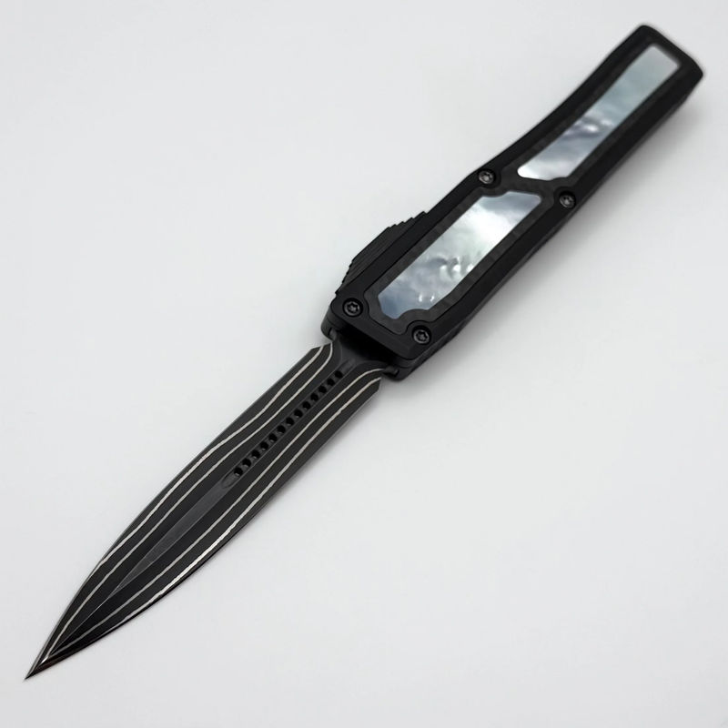 Heretic Custom NYX Aluminum Handle w/ Carbon Fiber/Mother of Pearl Inlays & Baker Forge D/E Damascus