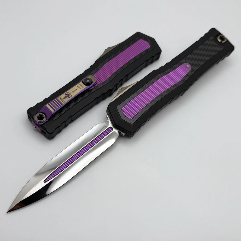 Marfione Custom Atreus w/ Mirror Polish D/E M390MK & Black Aluminum Handle w/ Carbon Fiber & Purple Haze Titanium Accents