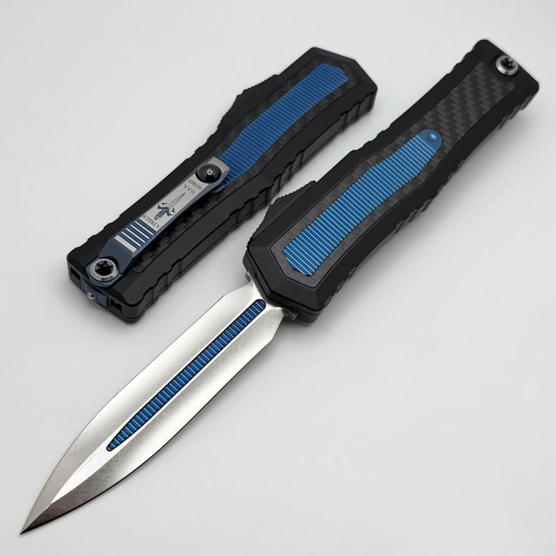 Marfione Custom Atreus w/ Cryo Ice D/E M390MK & Black Aluminum Handle w/ Carbon Fiber & Blue Titanium Inlay Accents