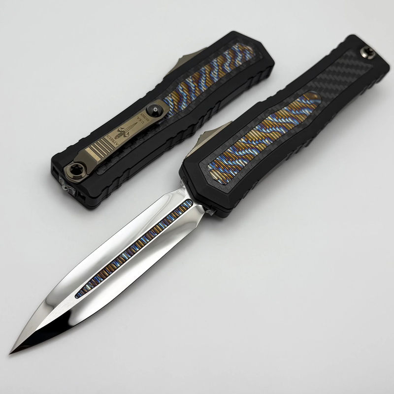 Marfione Custom Atreus w/ Mirror Polish D/E M390MK & Black Aluminum Handle w/ Carbon Fiber & Flamed Titanium Inlay Accents