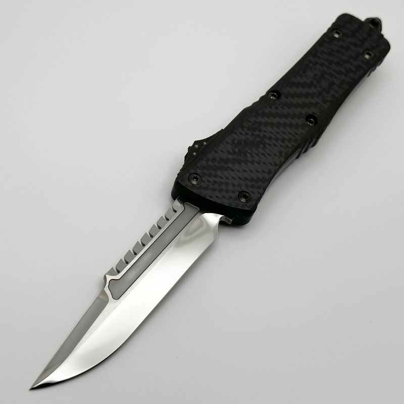 Marfione Custom Knives Combat Troodon Interceptor Mirror Polish w/ Carbon Fiber Top Handle & DLC Titanium Hardware