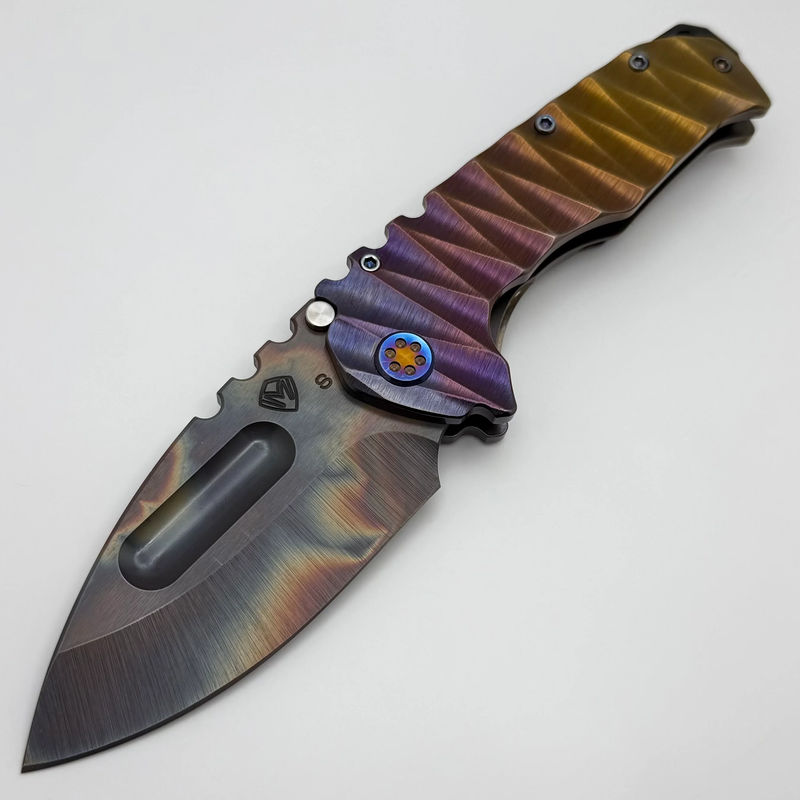 Medford Knife Praetorian TI Vulcan S45VN Drop Point & Bronze/Violet Fade Lightning Sculpted Handles w/ Flamed Hardware/Clip