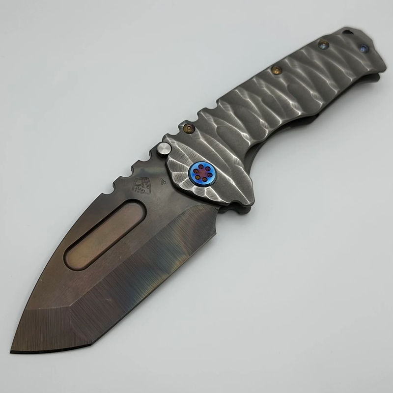 Medford Knife Praetorian T Vulcan S45 Tanto & Silver Predator Sculpted Handle w/ Flamed Hardware/Clip