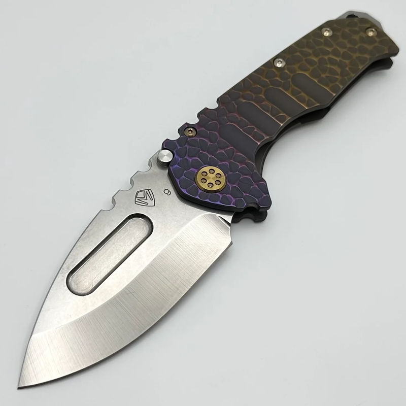Medford Knife Praetorian T Tumbled S90 Drop Point & Bronze/Violet Peaks-N-Valleys Sculpted Handle w/ Bronze Hardware/Clip