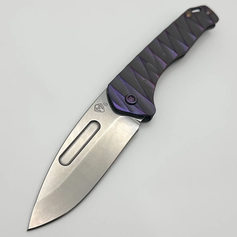 Medford Praetorian Slim S35VN Tumbled Drop Point & Cement Violet Lightning Handles w/ Violet Hardware/Clip