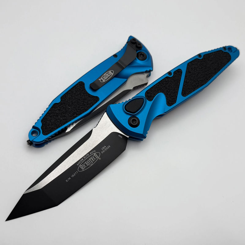 Microtech Socom Elite Auto w/ Blue Handles & Black Tanto 161A-1BL