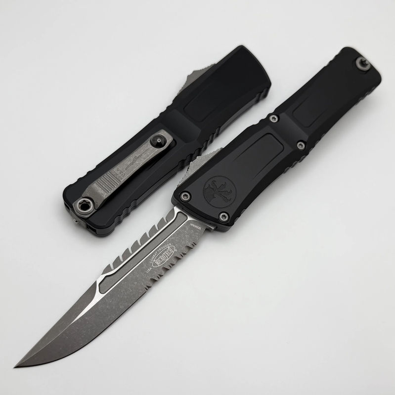 Microtech Knives Combat Troodon Gen III Apocalyptic Partial Serrated Interceptor w/ Black Handle Signature Series 1217-11APS