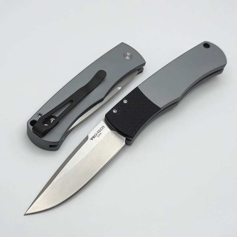 Pro-Tech Whiskers Bolster Release Gray w/ Textured Bolsters & Stonewash 154-CM BR-1.3 LTD-Grey