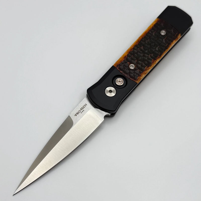Pro-Tech Godson Jigged Bone Inlaid Handles & Satin 154-CM Blade 2025 Godson Custom 002