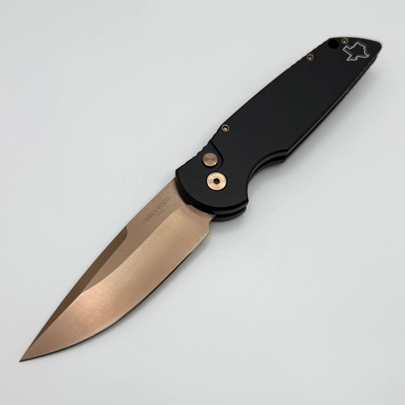 Pro-Tech TR-3 Black Aluminum Texas Logo w/ Rose Gold 154CM 2025 Blade TX TR-3 RG