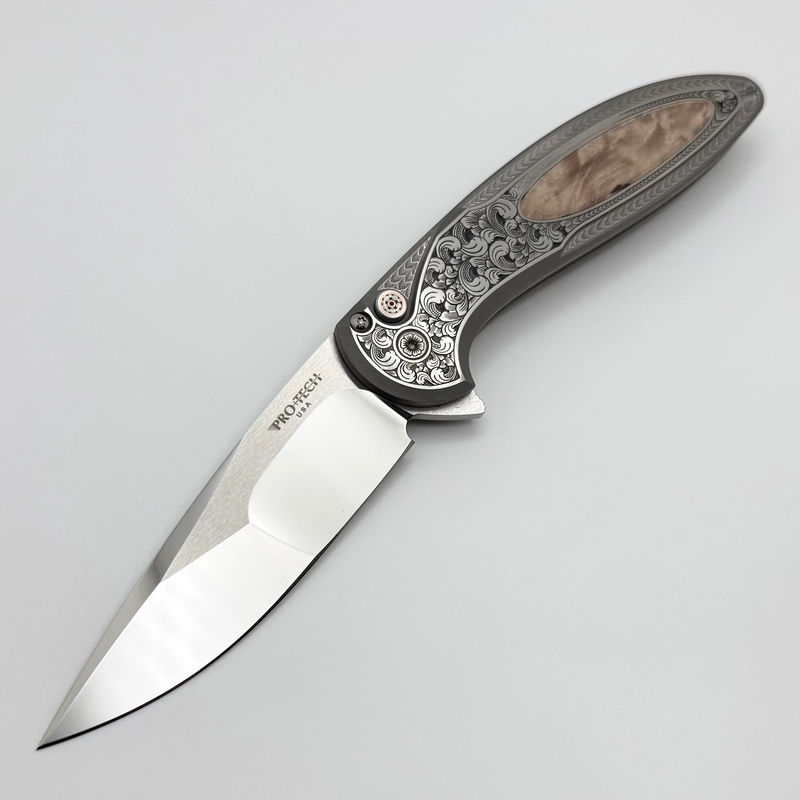 Pro-Tech Cambria Custom Manual 17-4 Steel Hand Engraved Handles w/ Compound Polished 154CM Ultimate Custom 003