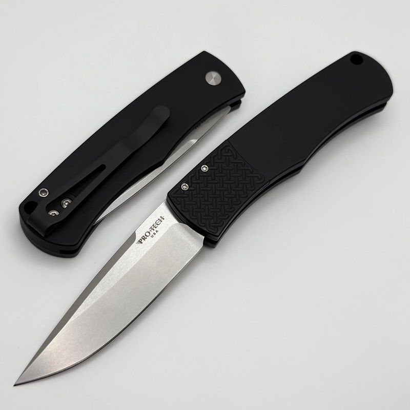 Pro-Tech Whiskers Bolster Release Black w/ Textured Bolsters & Stonewash 154-CM BR-1.3