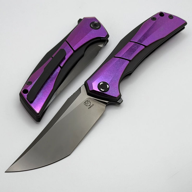 Poikilo Blade Anolis S2 w/ Purple Crystal Ti Handles & Pearlescent Stonewash M398