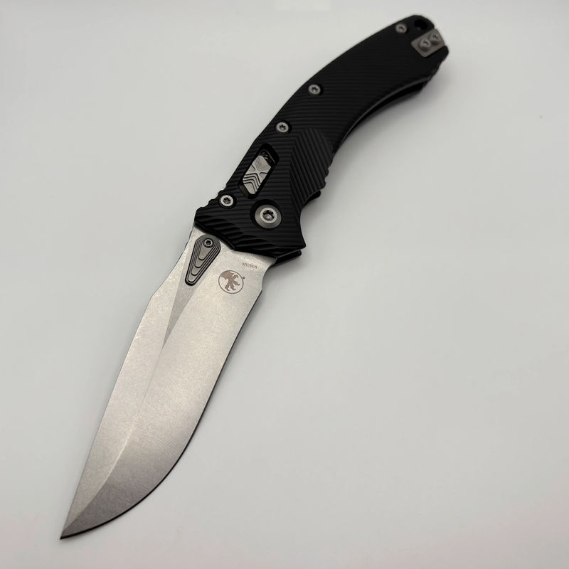 Pre-Owned Microtech Amphibian RAM LOK Black Fluted Aluminum & Stonewash M390MK 137RL-10FL