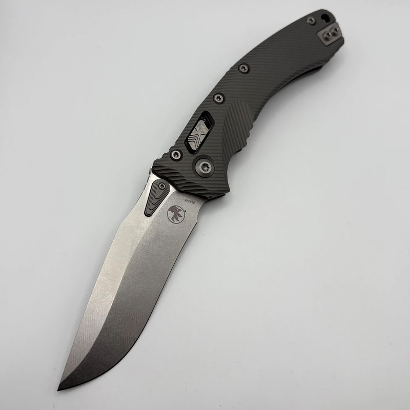 Pre-Owned Microtech Amphibian RAM LOK Stonewash Natural Clear Fluted Aluminum & M390MK 137RL-10FLNC