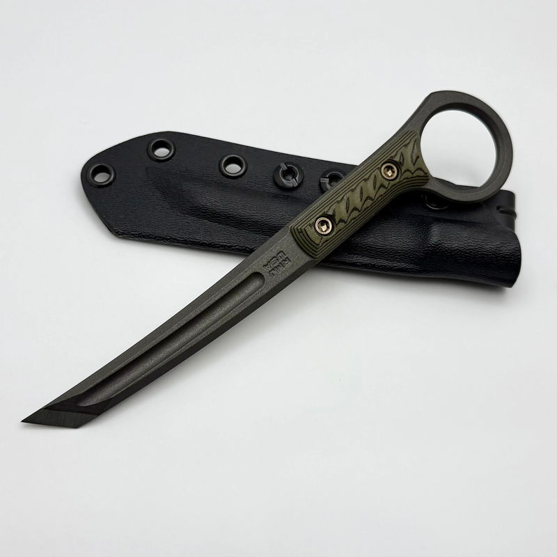 RMJ Tactical Stabby Guy Tungsten CPM-3V & Dirty Olive G-10 w/ Bronze Hardware