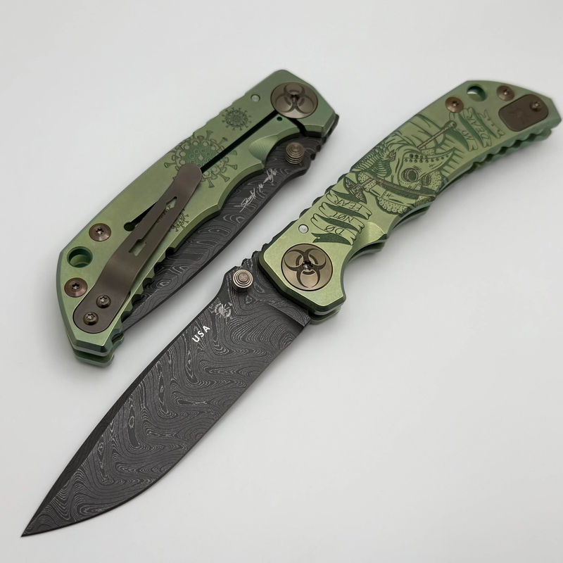 Spartan Blades Harsey Folder Green Plague Doctor Special Edition w/ 4" Damascus