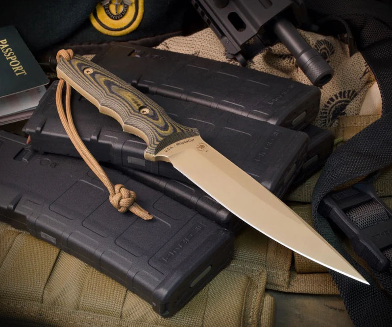 Spartan Harsey Clandestina Micarta Handles & MagnaCut Fixed Blade - Choose Your Blade Finish, Scale Finish, & Sheath:FDE Blade/Camo Handle/Multi-Cam Molle Sheath