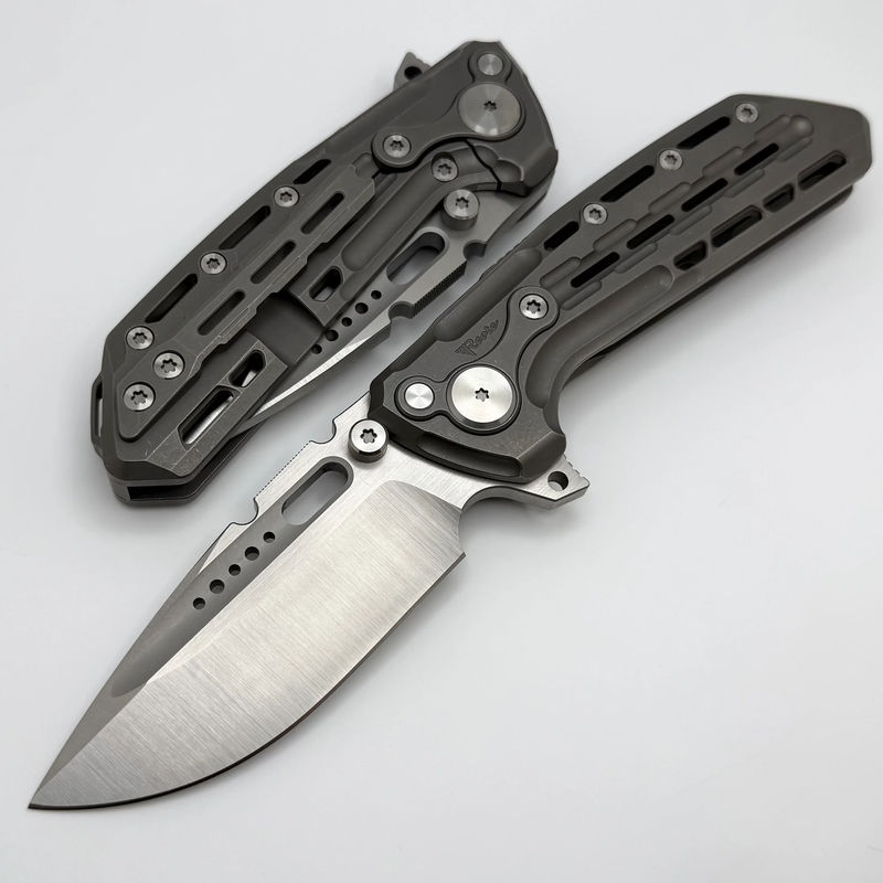 Reate Terminator-TX228 Dark Bead Blasted Titanium Handles w/ Belt Satin M390