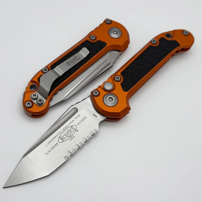 Microtech Knives LUDT Gen III Stonewash Partial Serrated Tanto w/ Orange Handle 1136-11OR
