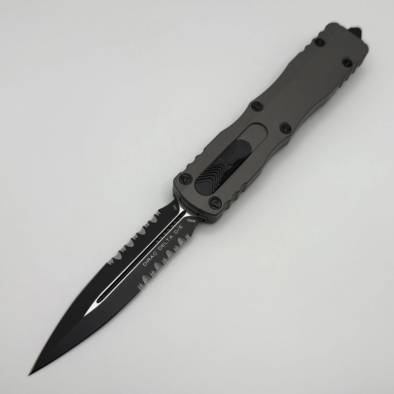 Microtech Dirac Delta Double Edge Black Tactical Partial Serrated w/ Natural Clear Handle 227-2NC