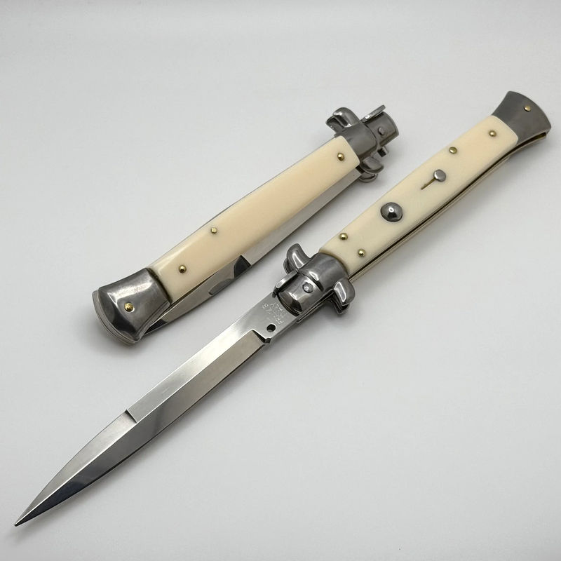 Frank B Italian Stiletto 11" w/ Bayonet Single Edge Blade & White Synthetic Handle
