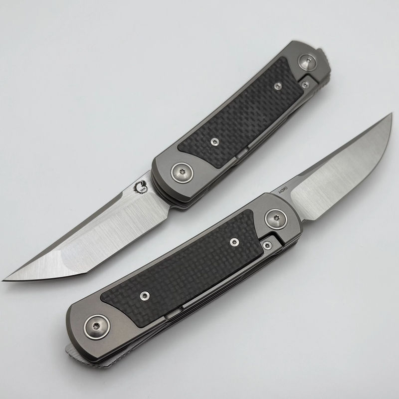 Yan Knives EMW East Meets West Black Micarta/Titanium Dual Front Flipper w/ M390 Drop Point & Tanto Blades