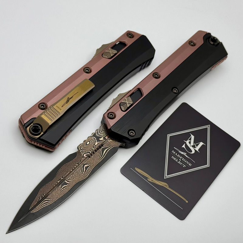 Marfione Select Microtech Glykon Black Handle w/ Rose Gold PVD & Bronze Ti Accents w/ Coppermai Bayonet 184-16MS1