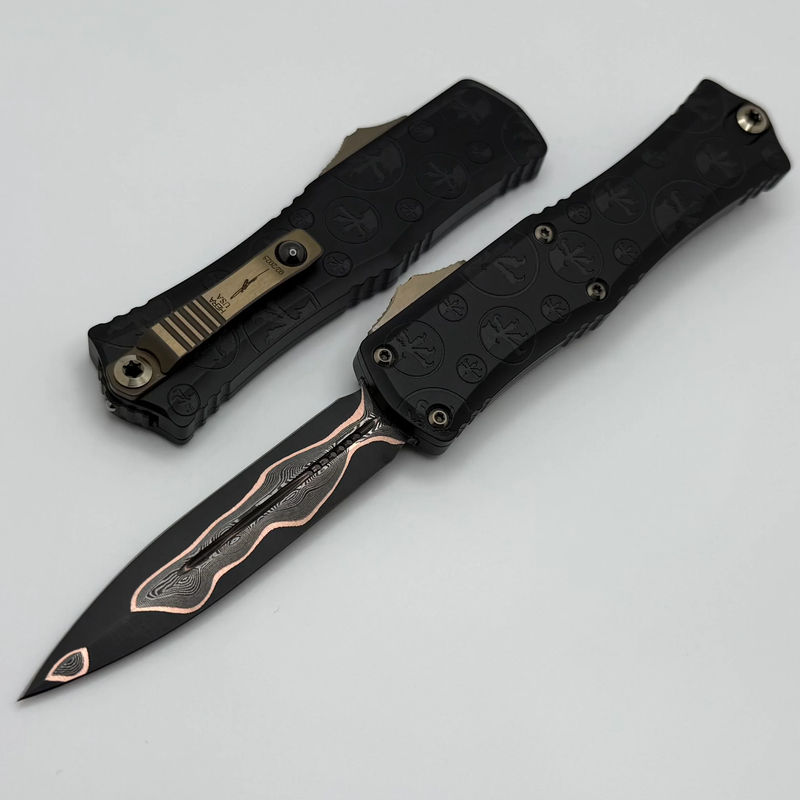 Microtech Knives Hera II Mini Baker Forge Coppermai Damascus D/E w/ Black Claw Burst Deep Engraved Handle & Bronze Ti Hardware Signature Series 1702M-16MS2
