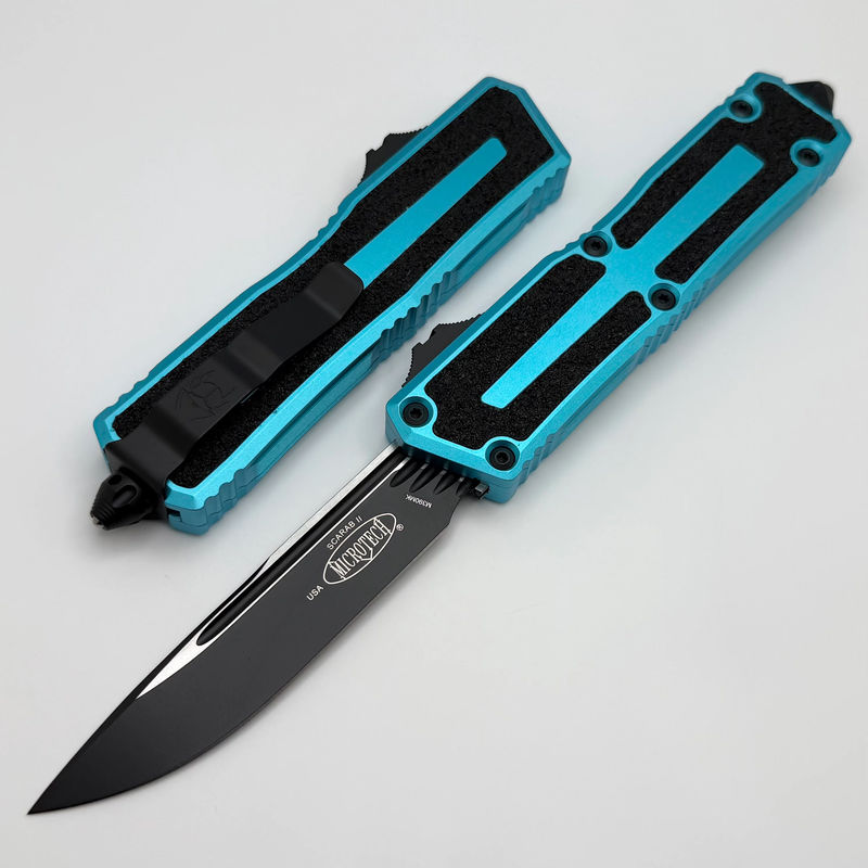 Microtech Scarab 2 Gen 3 Spine Fluted S/E Tactical Standard w/ Turquoise Handle 1278-1TQ