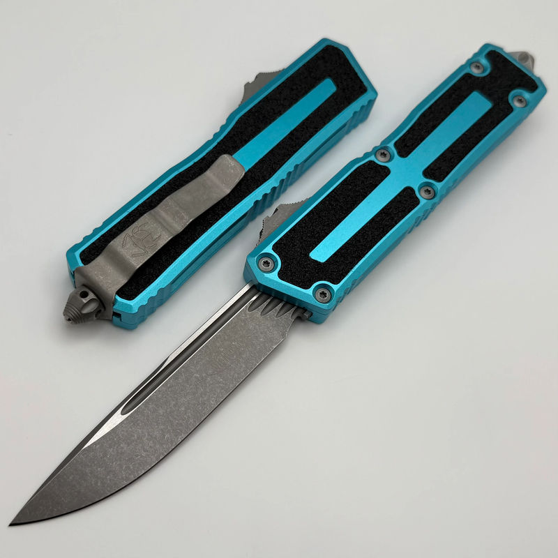 Microtech Scarab 2 Gen 3 Turquoise Handles w/ S/E Spine Fluted Apocalyptic M390MK 1278-10APTQ