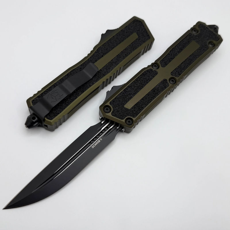 Microtech Scarab 2 Gen 3 Black D/E-S w/ OD Green Handle 1180-1OD