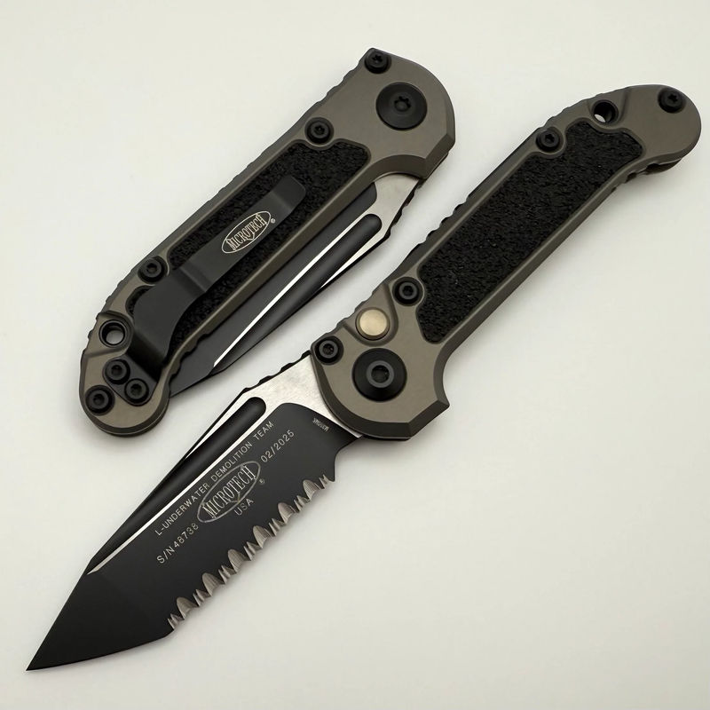 Microtech Knives LUDT Gen III Black Full Serrated Tanto w/ Natural Clear Handle 1136-3NC
