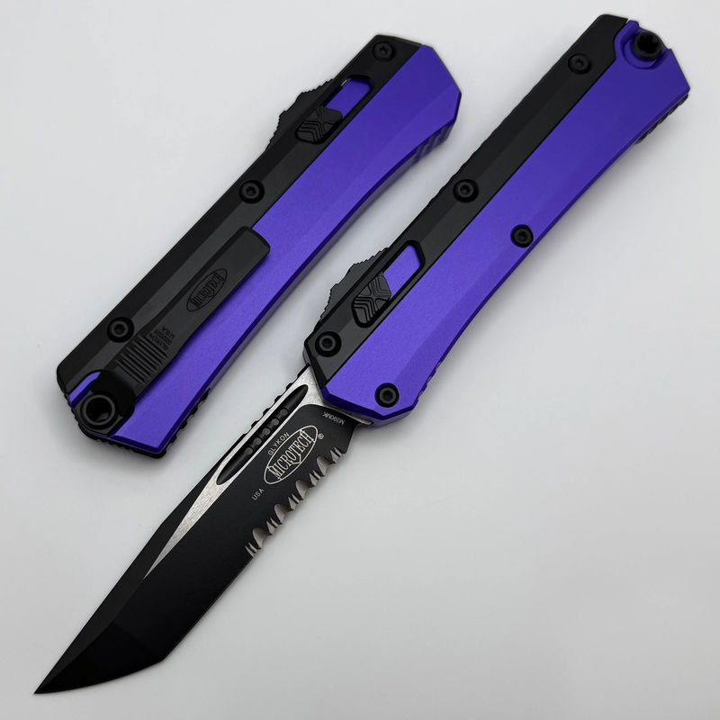 Microtech Glykon Purple w/ Black Tanto Part Serrated M390MK 185-2PU