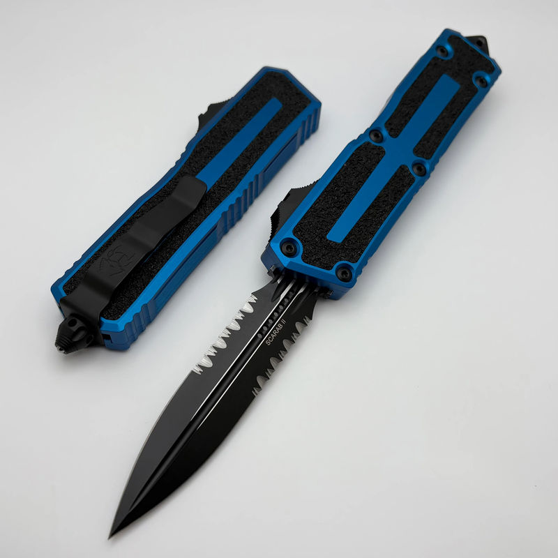 Microtech Scarab 2 Gen 3 Tactical D/E Partial Serrated w/ Blue Handle 1280-2BL