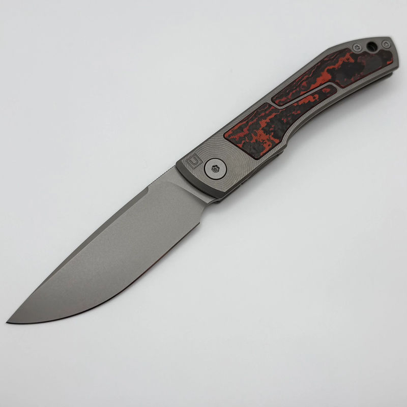 Uldanov Custom Knives Sierra w/ Milled Titanium/Red Dark Matter Carbon Fiber Inlays & M398 Front Flipper