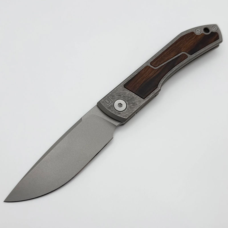 Uldanov Custom Knives Sierra w/ Milled Titanium/Ironwood Inlays & M398 Front Flipper #145