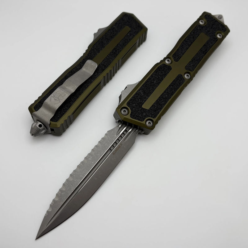 Microtech Scarab 2 Gen 3 D/E Apocalyptic Full Serrated w/ OD Green Handle 1280-12APOD