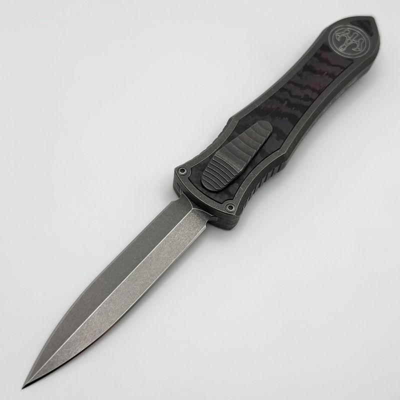 Hawk Designs Model C Deadlock Stonewash Titanium w/ Purple Haze Carbon Fiber & Stonewash M390 D/E