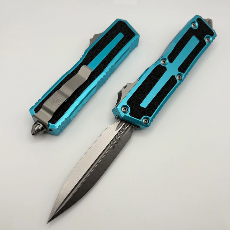Microtech Scarab 2 Gen 3 Turquoise Handles w/ D/E Stonewash M390MK 1280-10TQ