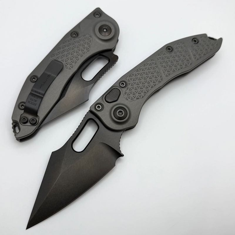 Microtech Borka Stitch DLC w/ Natural Clear Handles Signature Series 169-1DLCTNCS