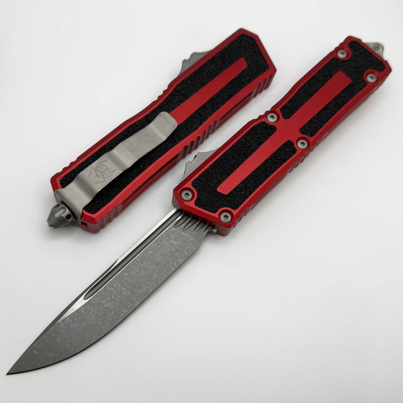 Microtech Scarab 2 Gen 3 Red Handles w/ S/E Spine Fluted Apocalyptic M390MK 1278-10APRD