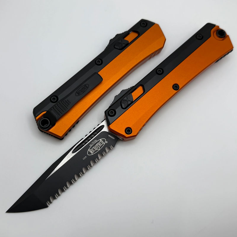 Microtech Glykon Orange Handle w/ Black Full Serrated Tanto M390MK 185-3OR