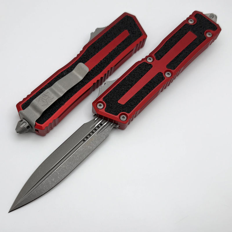 Microtech Scarab 2 Gen 3 Red Handles w/ D/E Apocalyptic M390MK 1280-10APRD